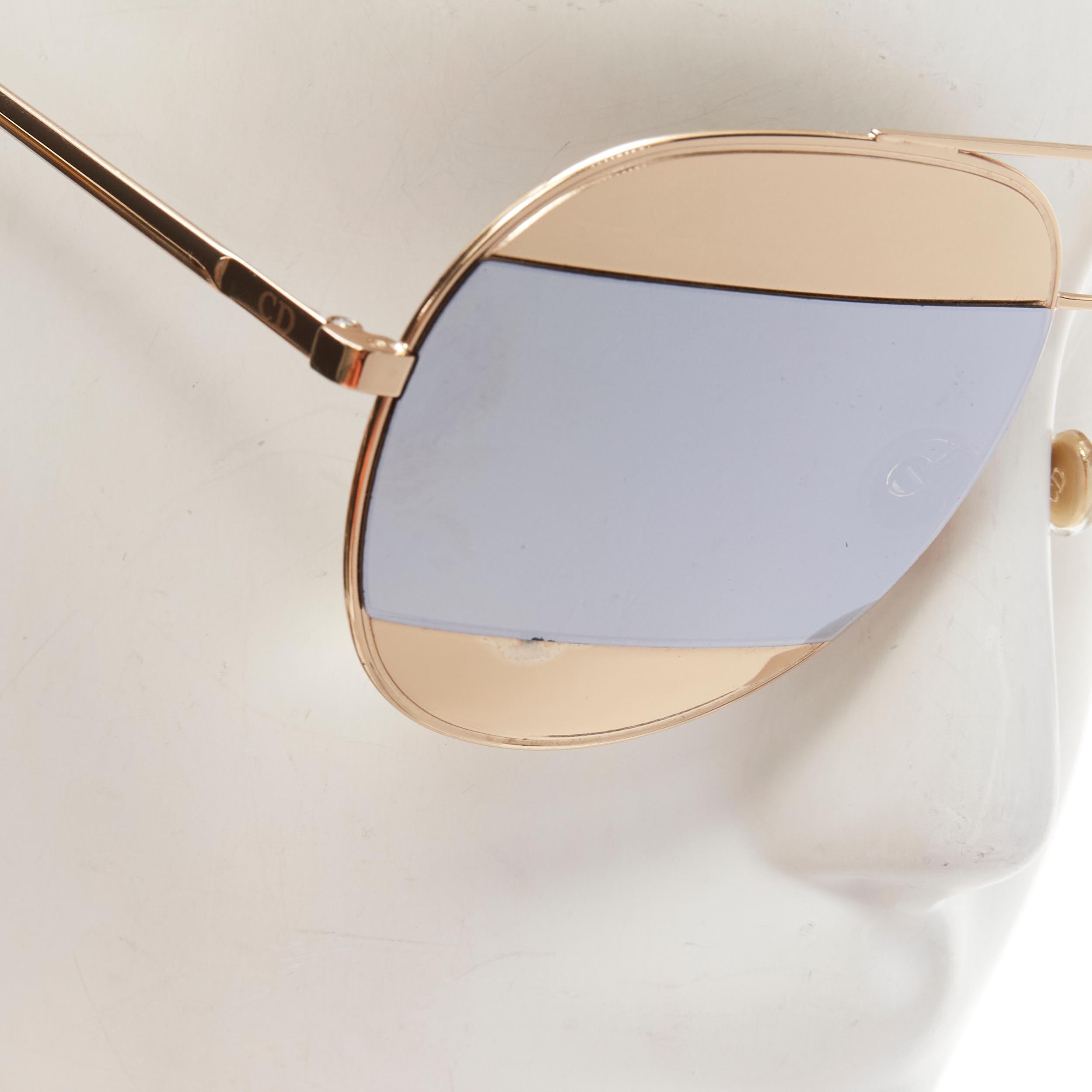 CHRISTIAN DIOR DiorSplit1 mirrored gold silver aviator sunglasses 
Reference: ANWU/A00090 
Brand: Dior 
Material: Metal 
Color: Gold 
Pattern: Solid 
Made in: Italy 


CONDITION: 
Condition: Good, this item was pre-owned and is in good condition.