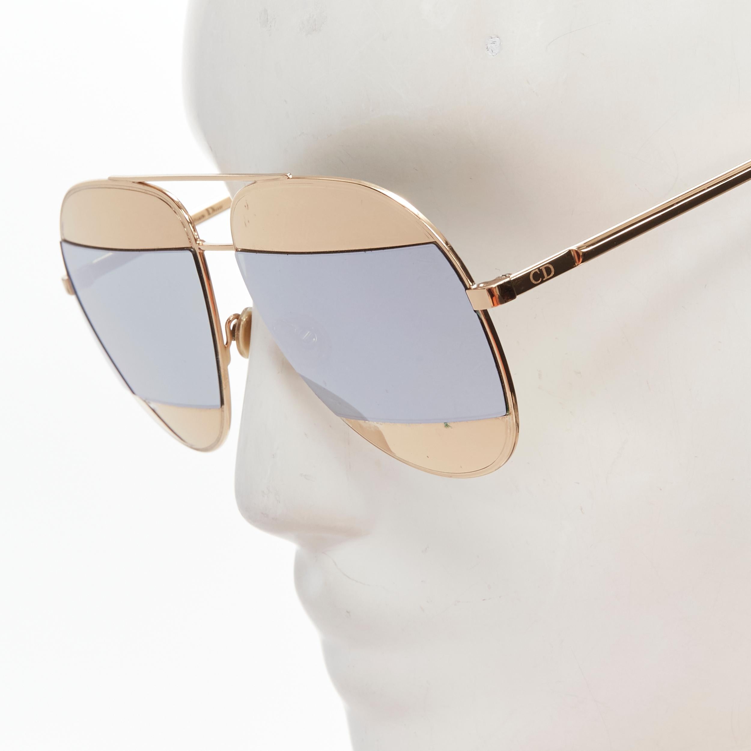 CHRISTIAN DIOR DiorSplit1 mirrored gold silver aviator sunglasses In Good Condition In Hong Kong, NT