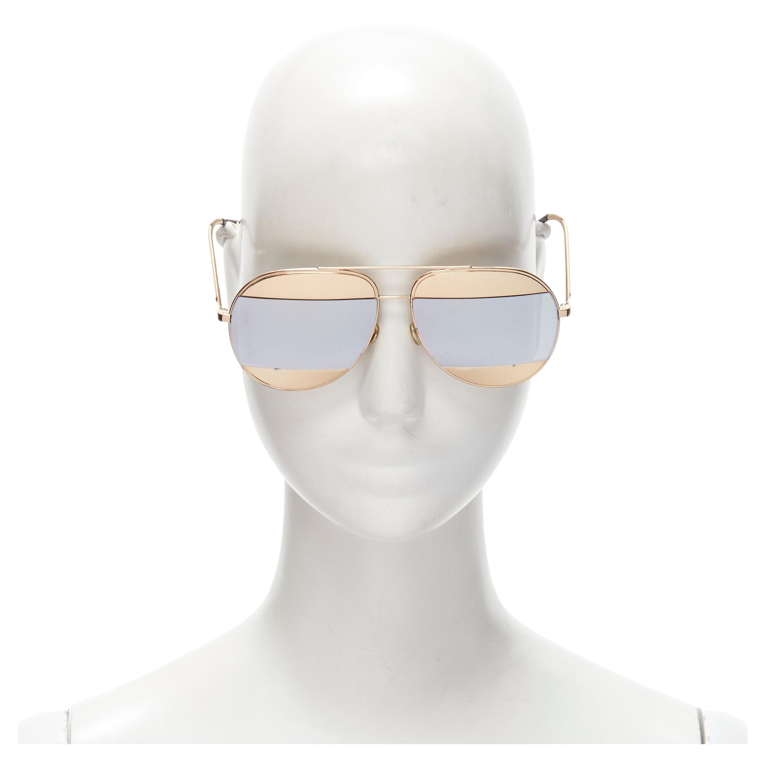 CHRISTIAN DIOR DiorSplit1 mirrored gold silver aviator sunglasses