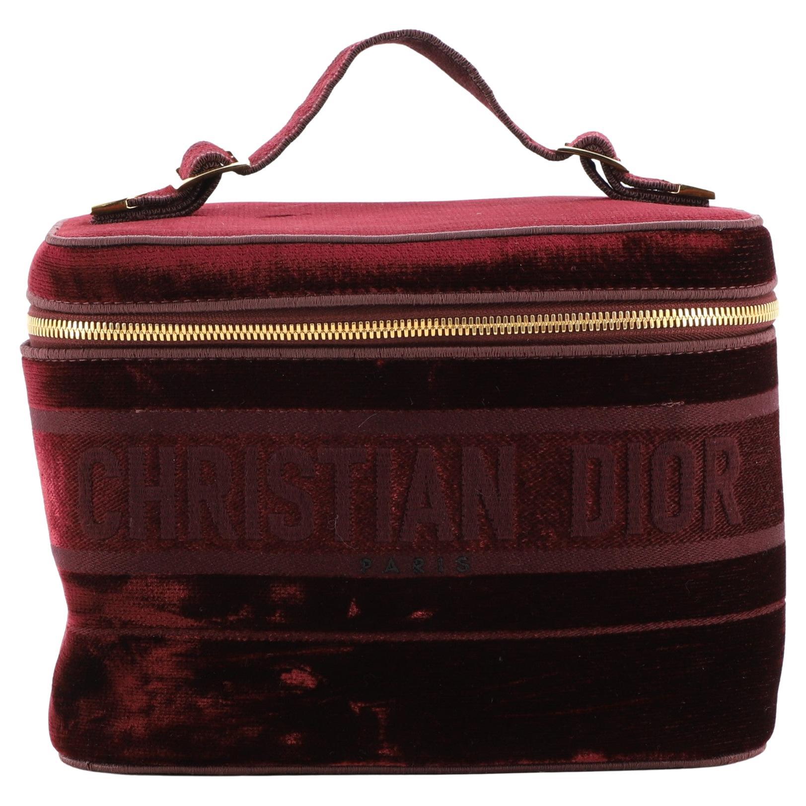 Christian Dior VANITY CASE Dark red Leather Cloth ref.480430
