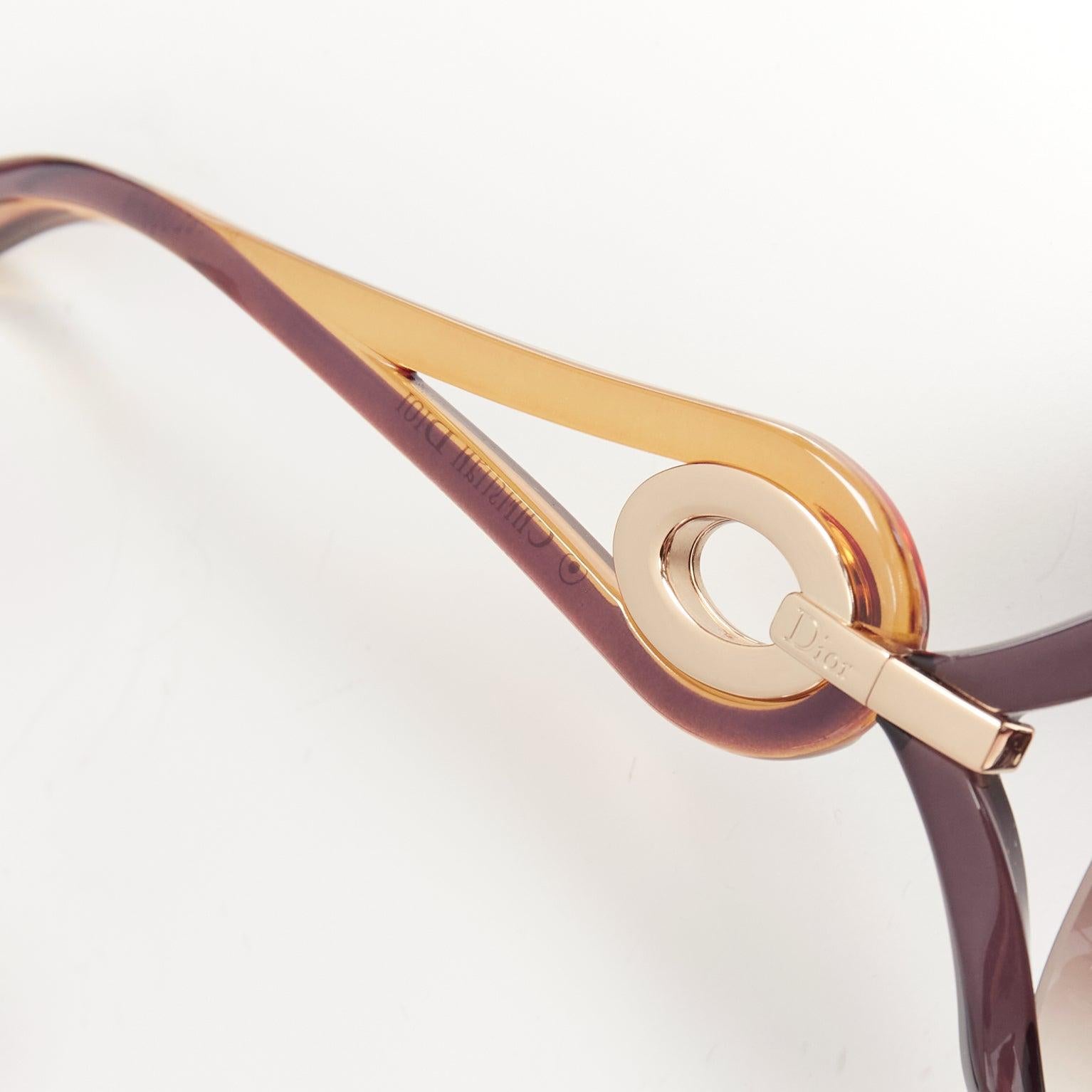 Gray CHRISTIAN DIOR Diorvolute2F brown black gold curved temple butterfly sunglasses