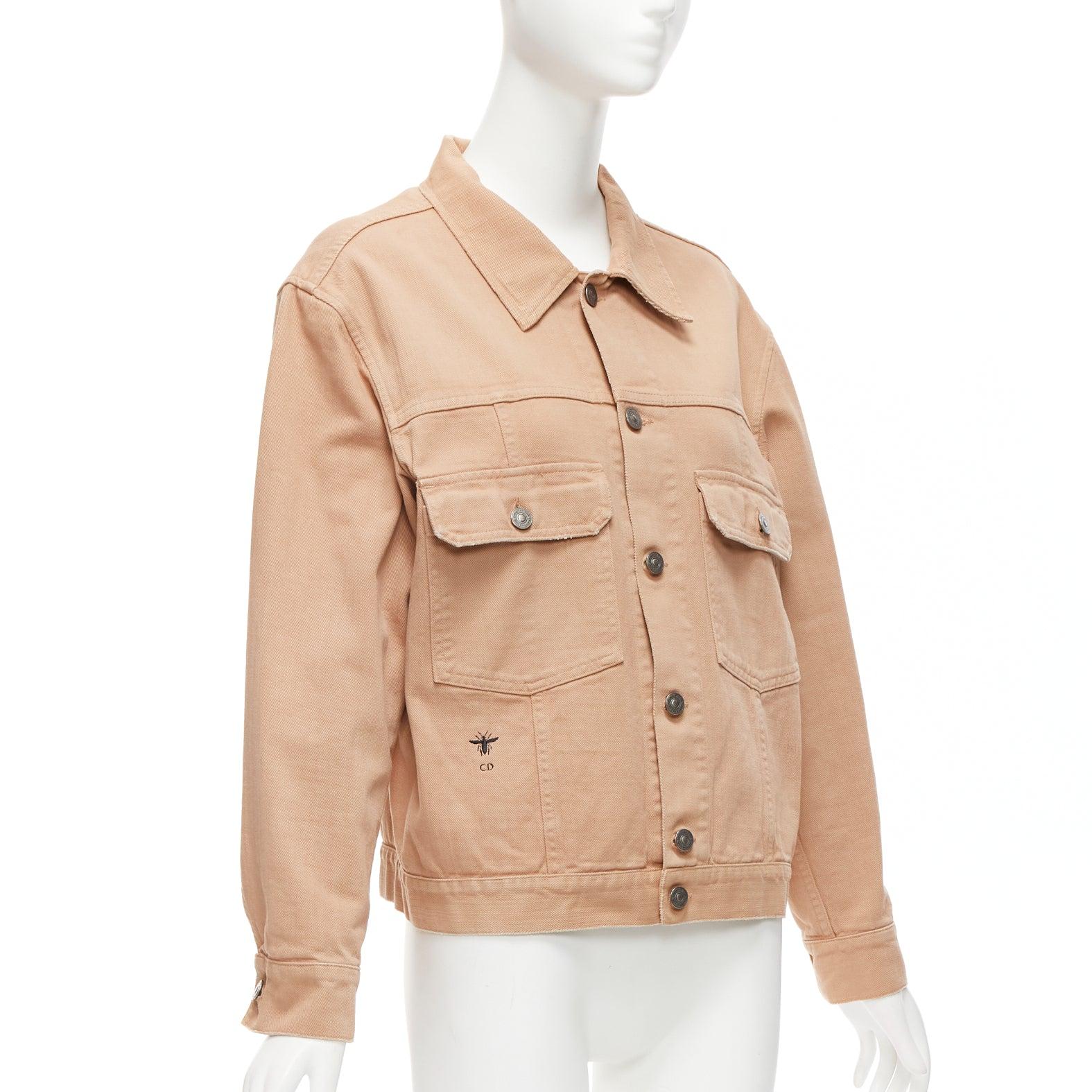Beige CHRISTIAN DIOR dirty peach denim CD bee logo boxy trucker jacket FR36 S For Sale