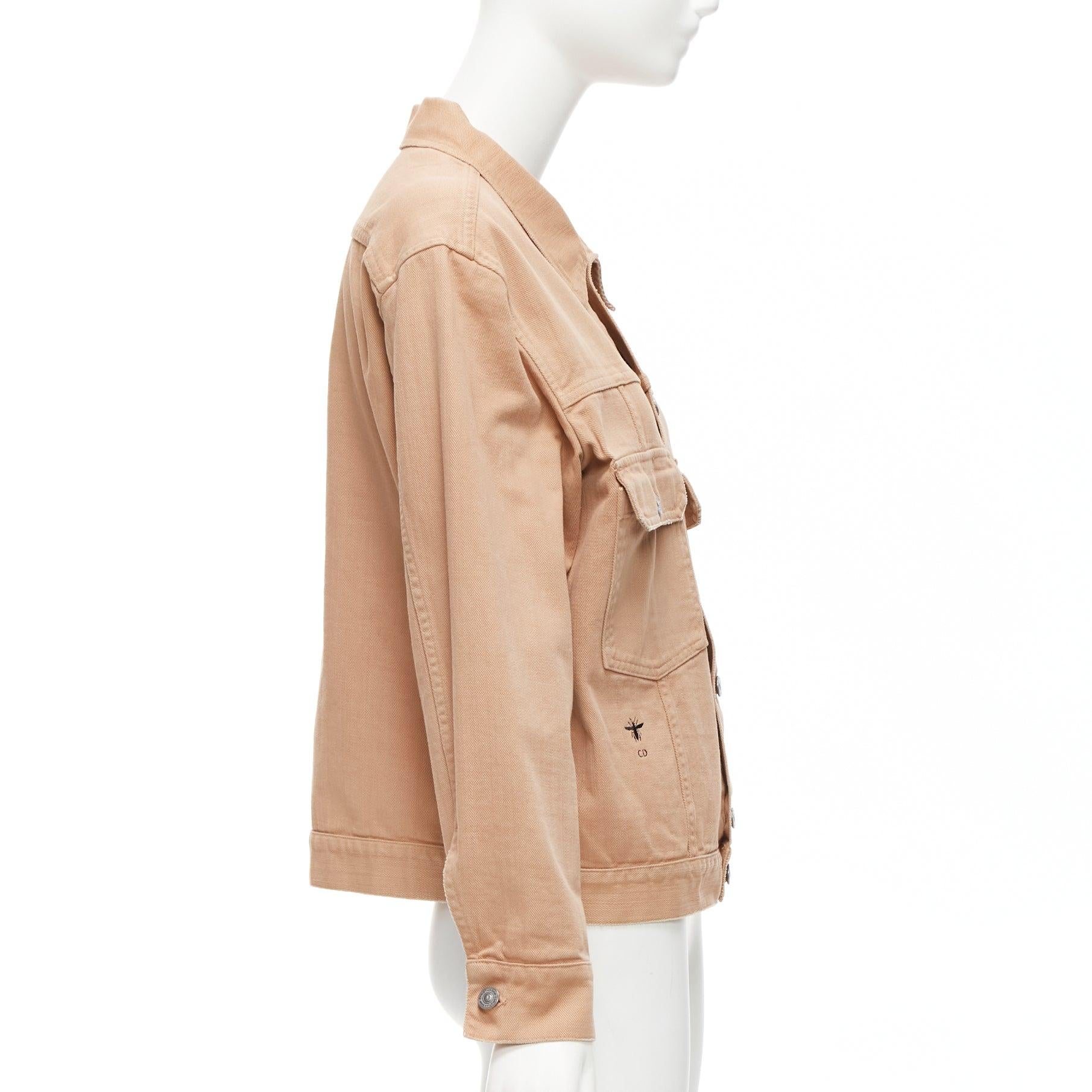 CHRISTIAN DIOR dirty peach denim CD bee logo boxy trucker jacket FR36 S In Excellent Condition For Sale In Hong Kong, NT
