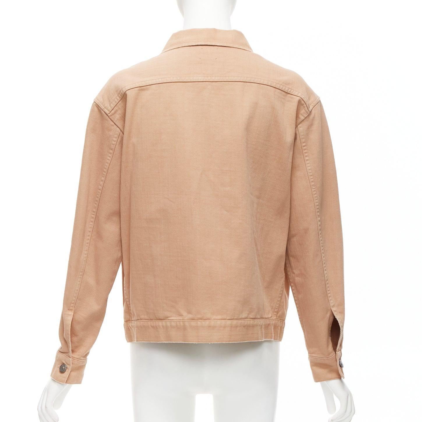 Women's CHRISTIAN DIOR dirty peach denim CD bee logo boxy trucker jacket FR36 S For Sale
