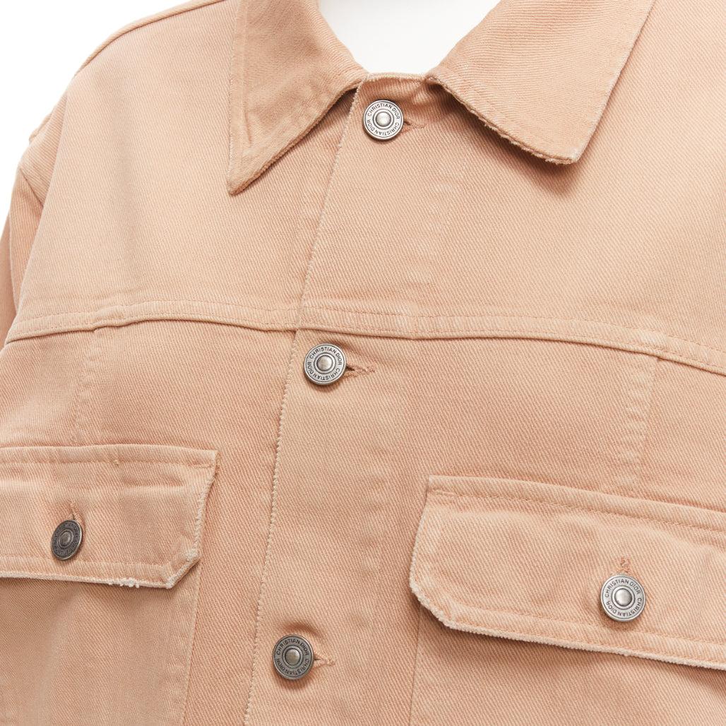 CHRISTIAN DIOR dirty peach denim CD bee logo boxy trucker jacket FR36 S For Sale 2