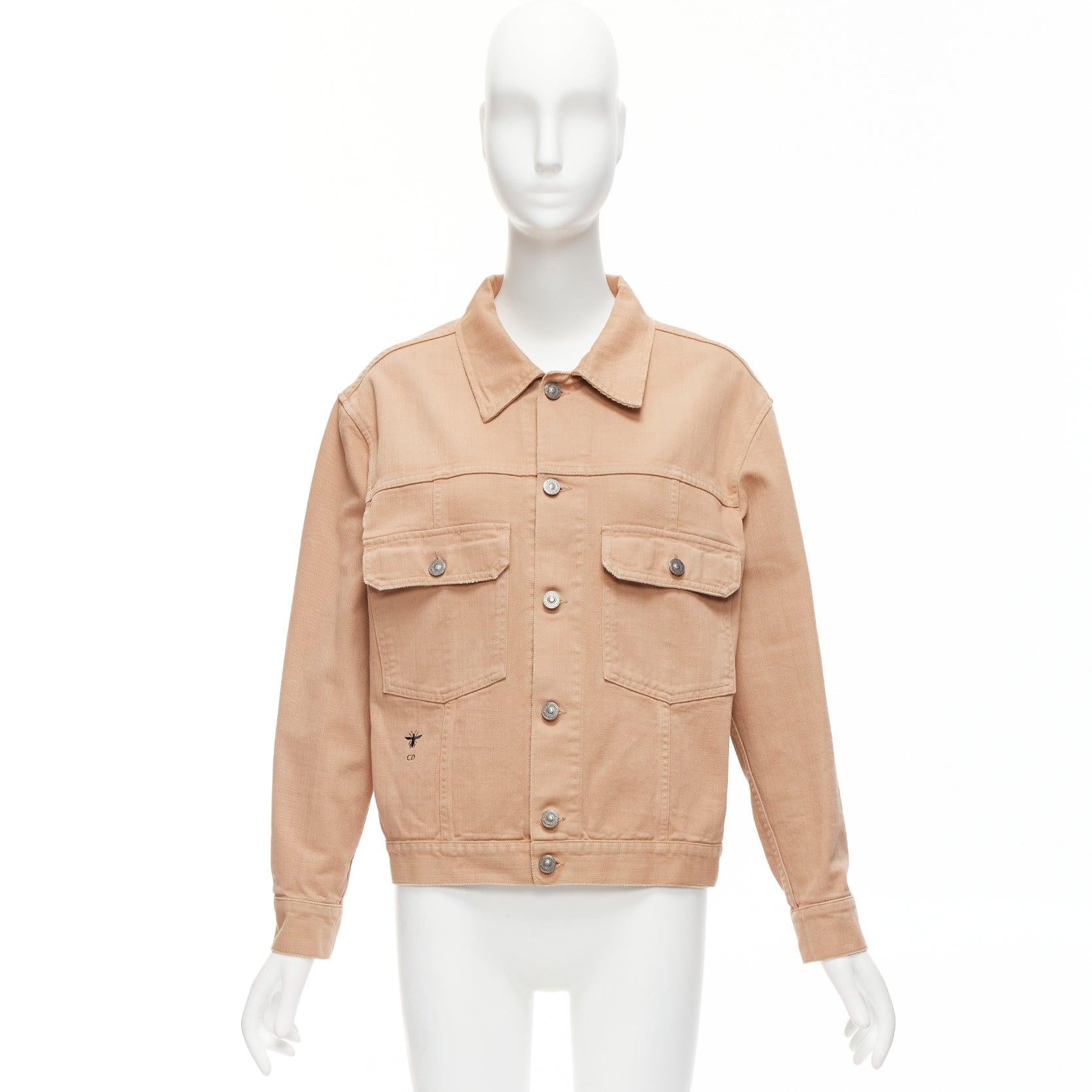 CHRISTIAN DIOR dirty peach denim CD bee logo boxy trucker jacket FR36 S For Sale 4