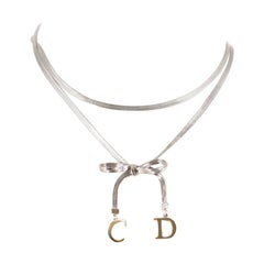Christian Dior Double Chain Bow Charm Necklace 