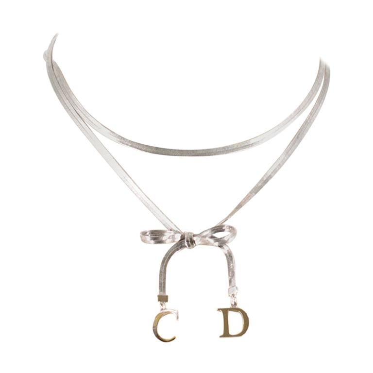 Christian Dior Double Chain Bow Charm Necklace at 1stDibs