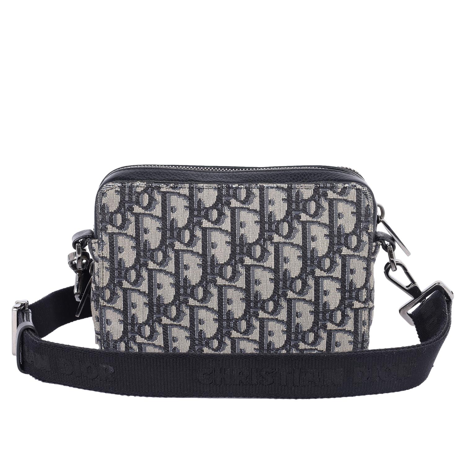 Christian Dior Double Zip Crossbody Pouch Oblique Canvas Black, Blu, Beige 6