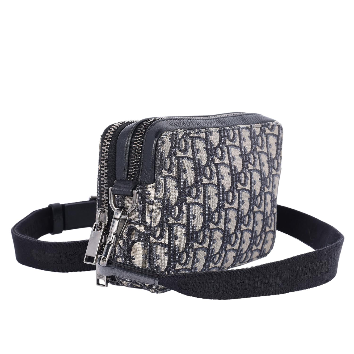 Christian Dior Double Zip Crossbody Pouch Oblique Canvas Black, Blu, Beige 7