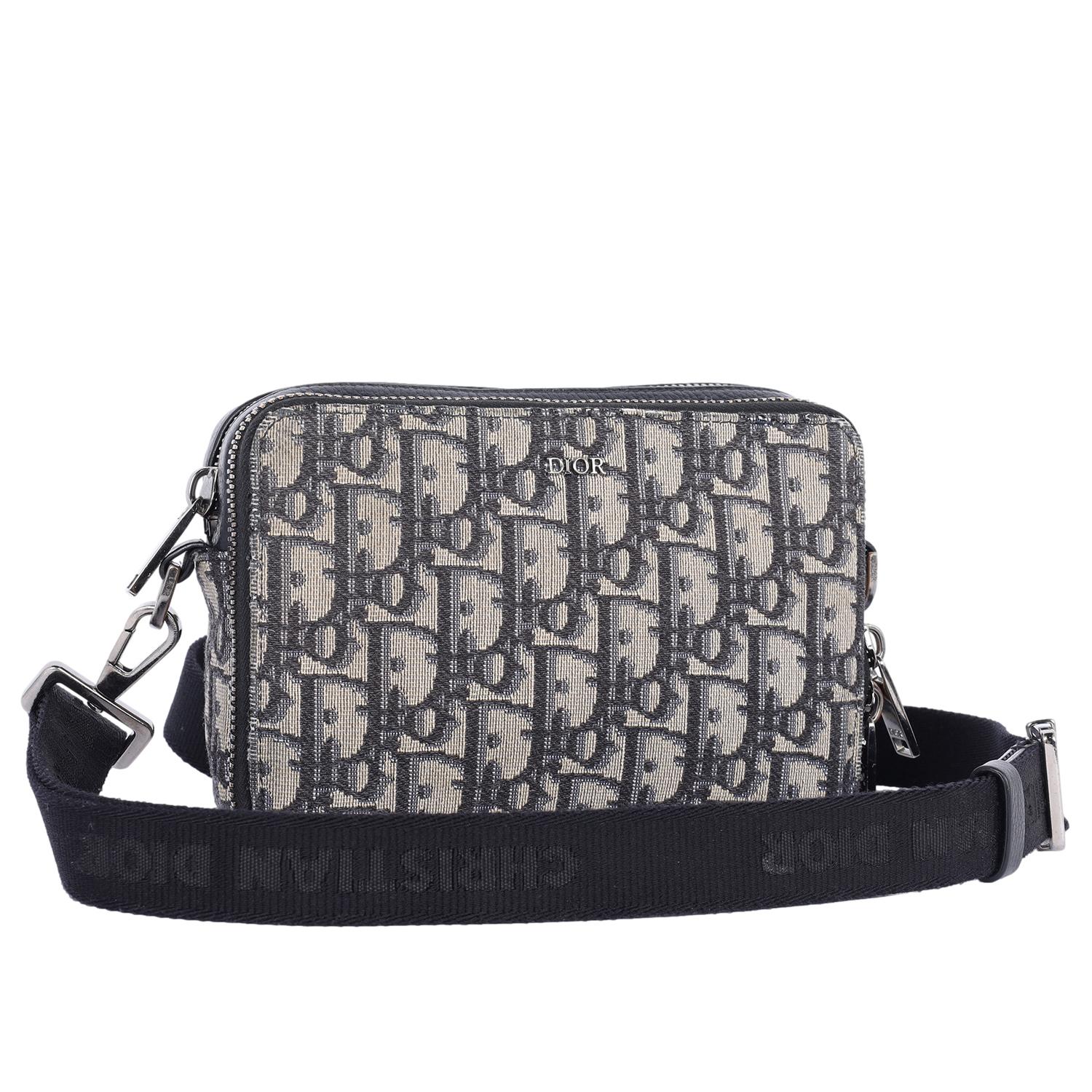 Christian Dior Double Zip Crossbody Pouch Oblique Canvas Black, Blu, Beige In Good Condition In Salt Lake Cty, UT