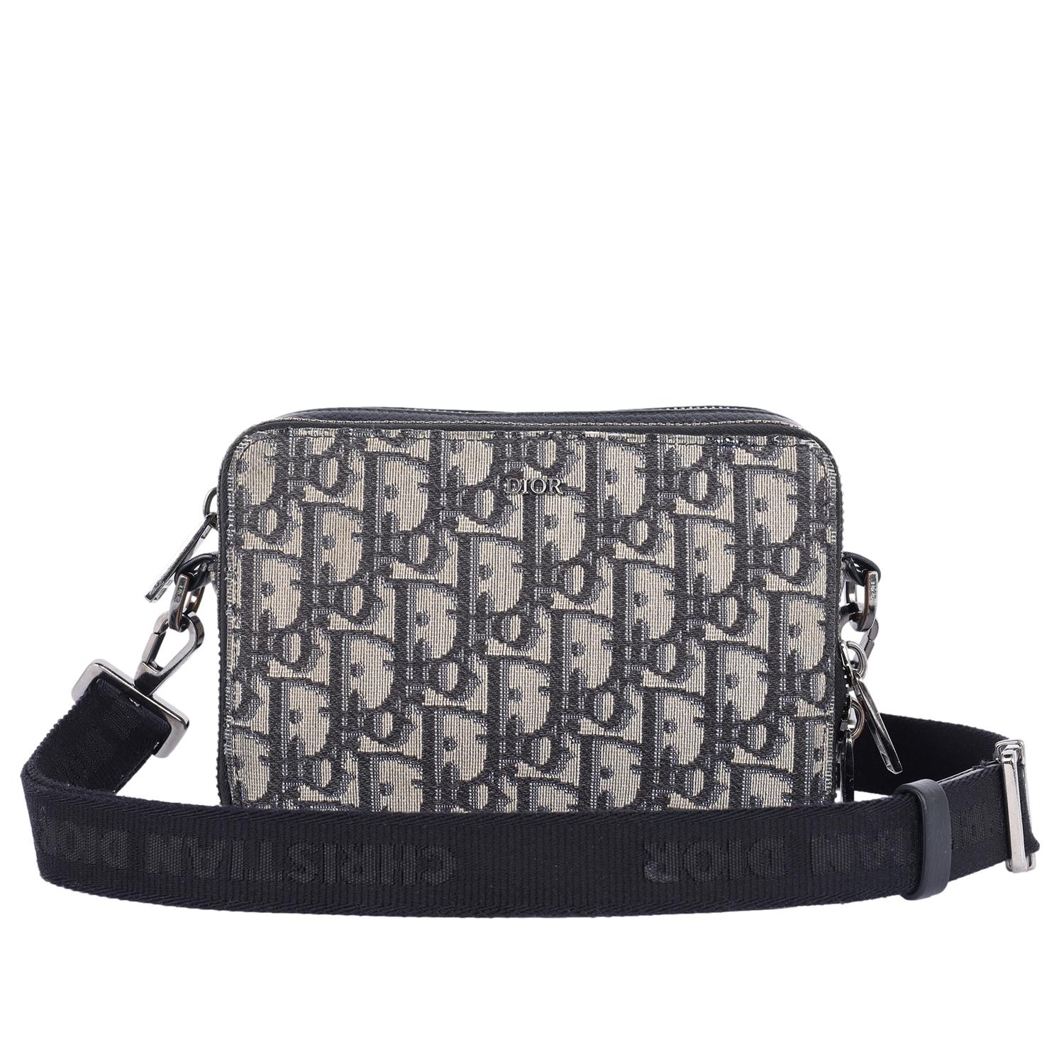 Christian Dior Double Zip Crossbody Pouch Oblique Canvas Black, Blu, Beige 3