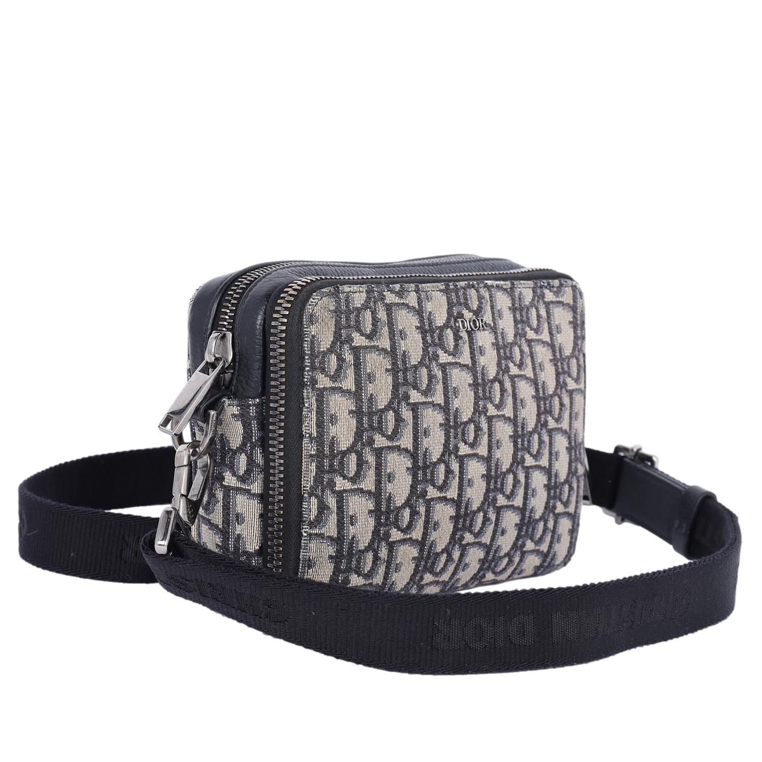 Christian Dior Double Zip Crossbody Pouch Oblique Canvas Black, Blu, Beige 4