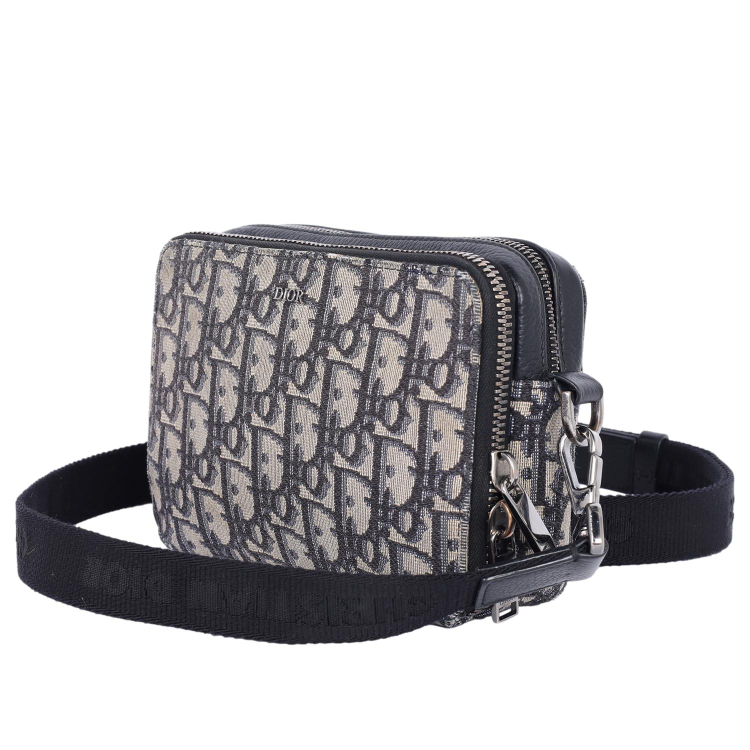 Christian Dior Double Zip Crossbody Pouch Oblique Canvas Black, Blu, Beige 5