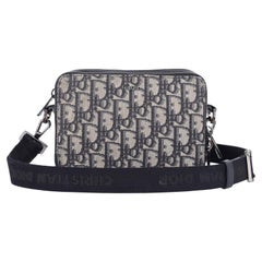 Christian Dior Doppelter Reißverschluss Crossbody Pouch Oblique Canvas Schwarz, Blau, Beige