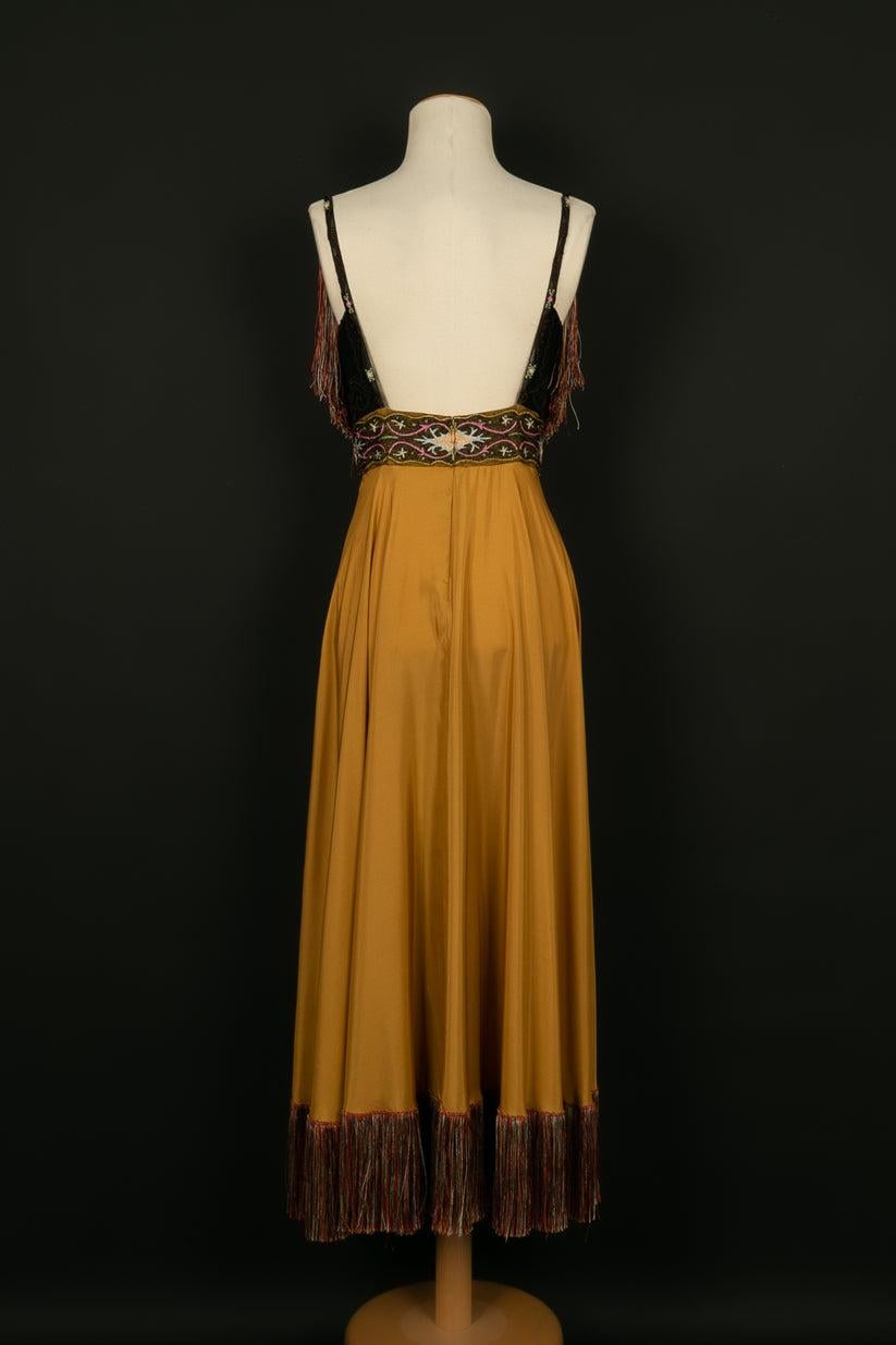 Brown Christian Dior Dress in Gold Silk For Sale