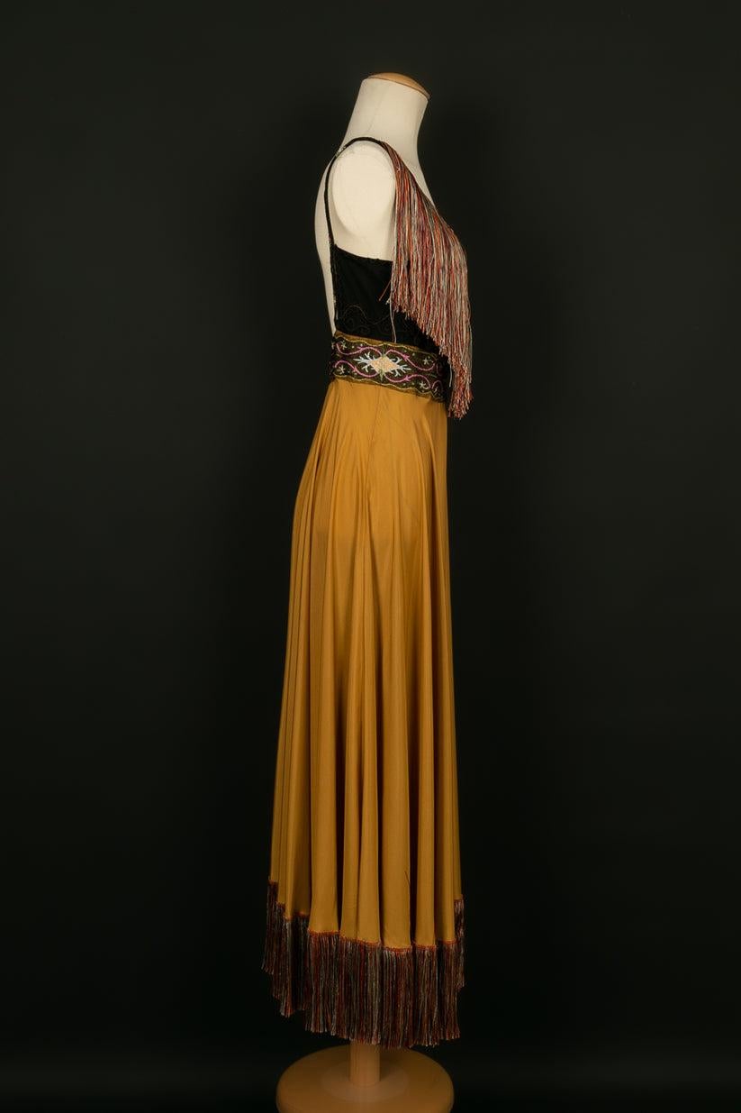 Christian Dior Dress in Gold Silk In Good Condition For Sale In SAINT-OUEN-SUR-SEINE, FR