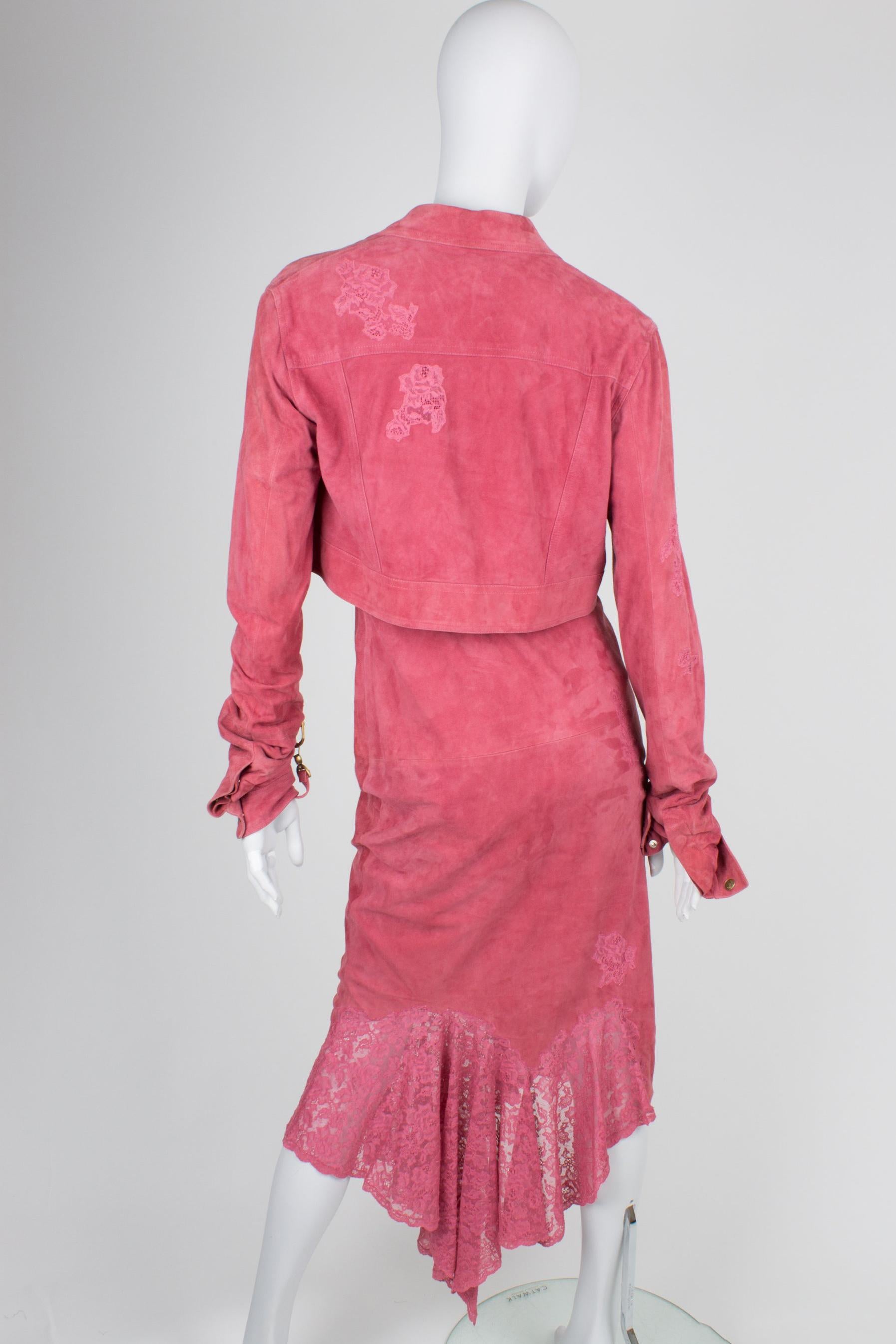 Christian Dior Dress & Jacket - pink suede For Sale 4