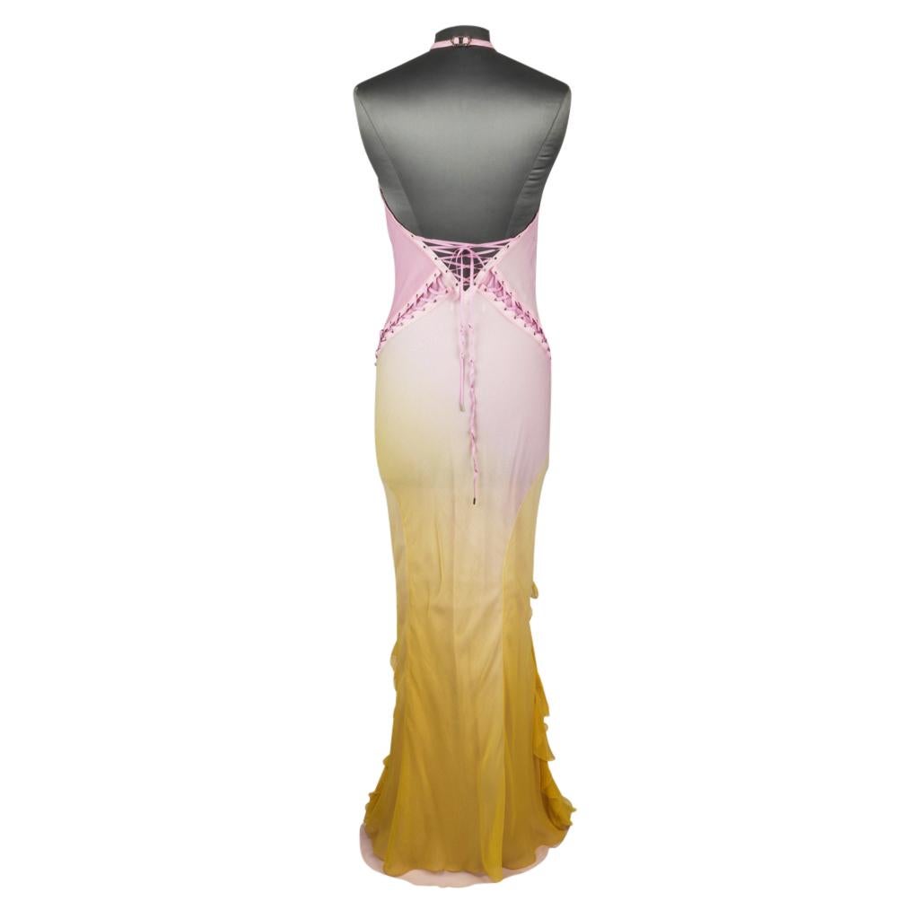 Christian Dior Dress Pink Ombre to Yellow Silk Chiffon Halter Lace Up 40 / 8 4