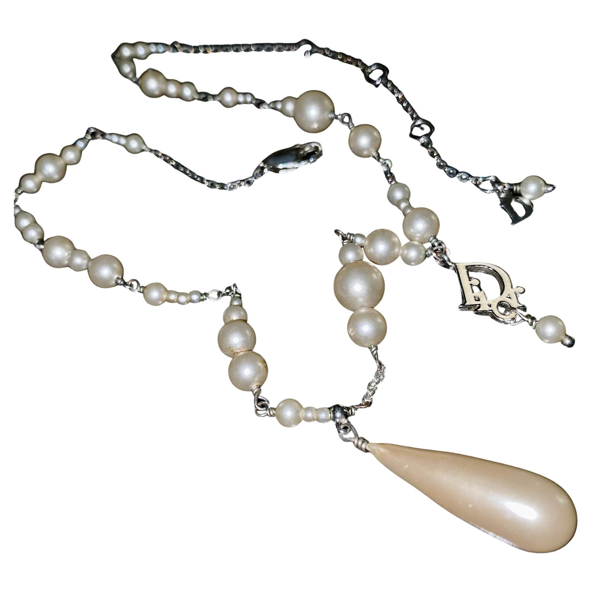 Christian Dior drop pearl necklace by John Galliano For Sale