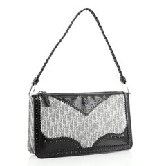 Christian Dior D'Trick Zip Shoulder Bag Leather with Diorissimo Canvas