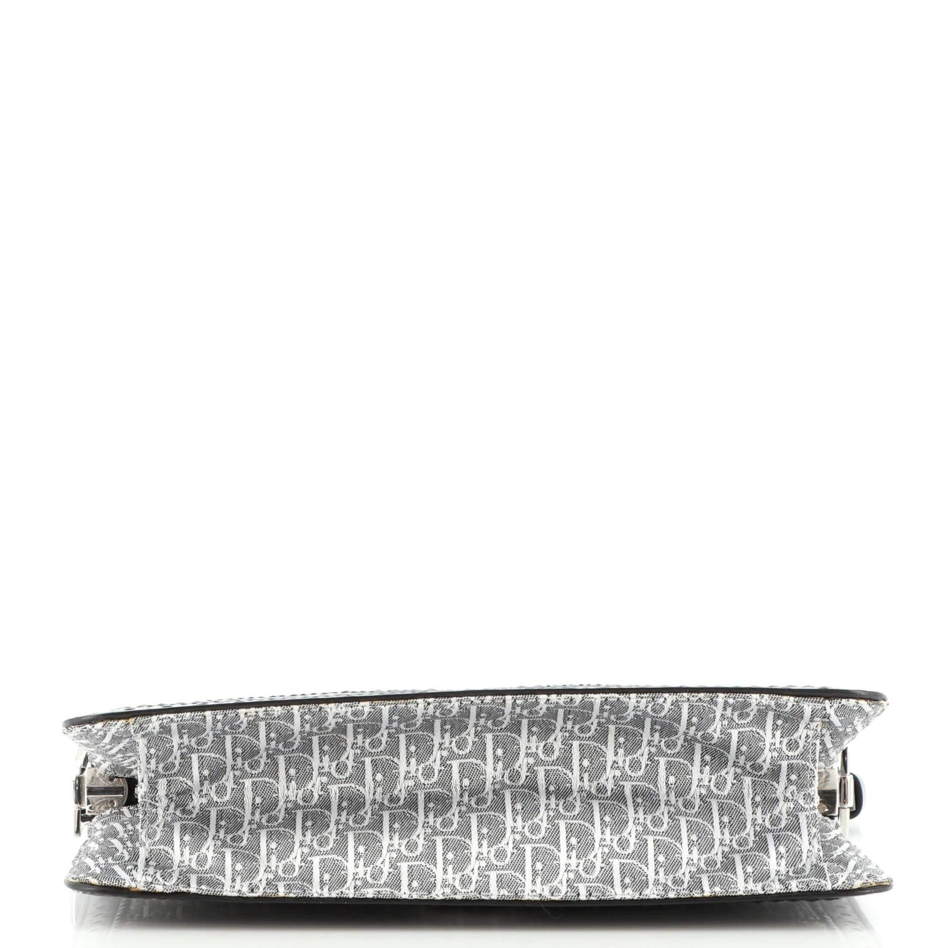 Black Christian Dior D'Trick Zip Shoulder Bag Leather with Diorissimo Canvas