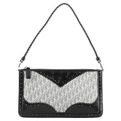 Christian Dior D'Trick Zip Shoulder Bag Leather with Diorissimo Canvas
