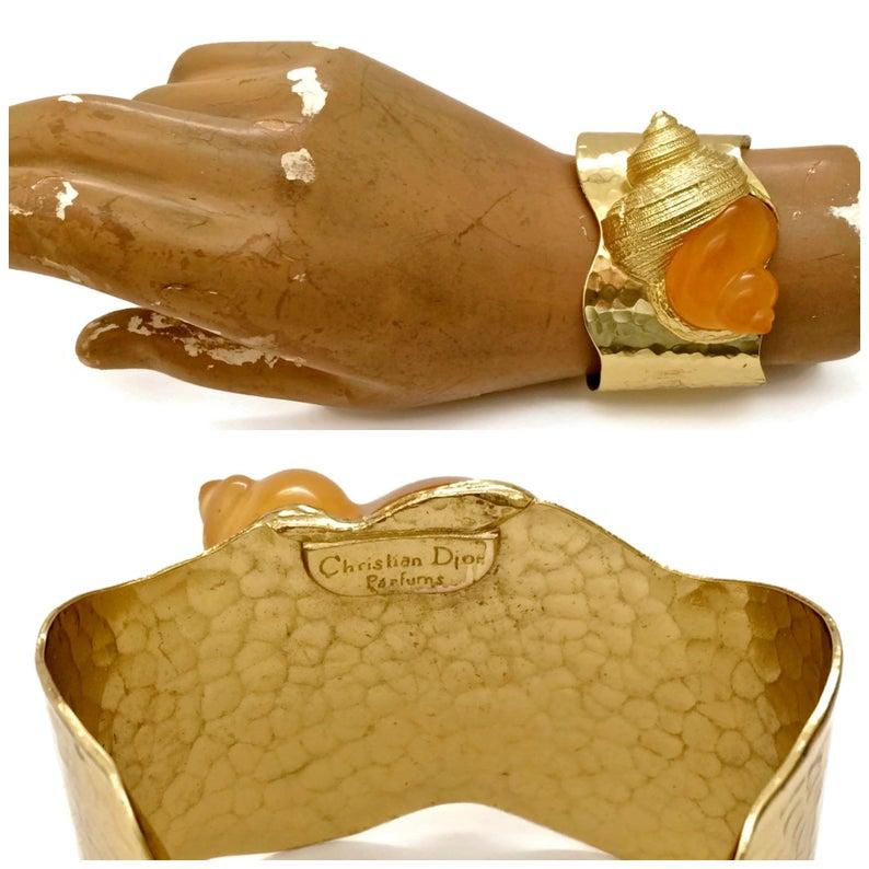 Women's CHRISTIAN DIOR DUNE by Robert Goossens Lucite Shell Hammered Cuff Bracelet