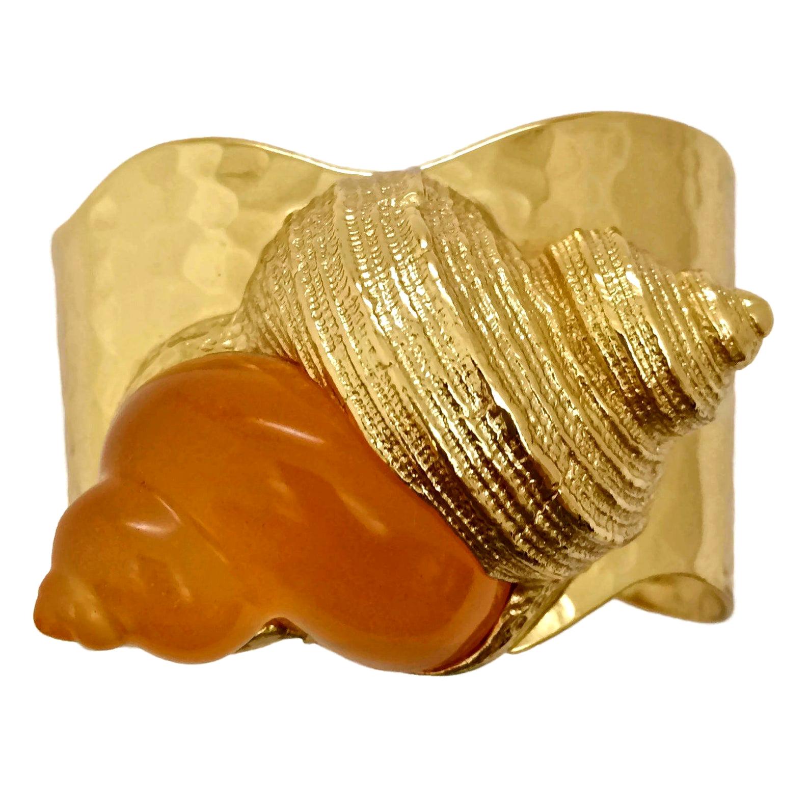 CHRISTIAN DIOR DUNE by Robert Goossens Lucite Shell Hammered Cuff Bracelet