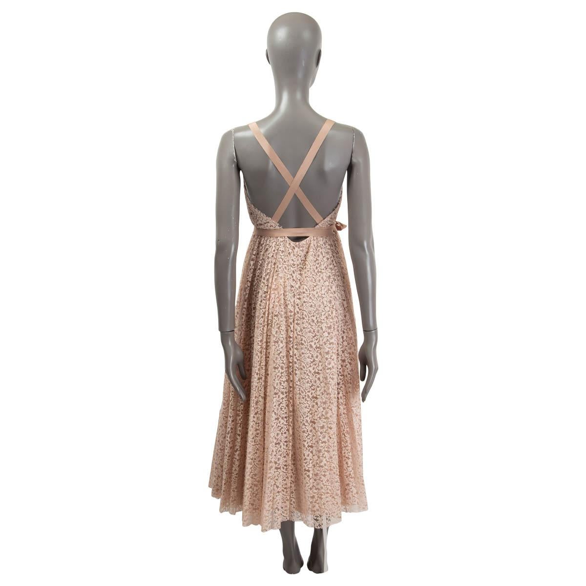 Beige CHRISTIAN DIOR dusty pink cotton 2019 LACE SLEEVELESS WRAP Dress XS For Sale