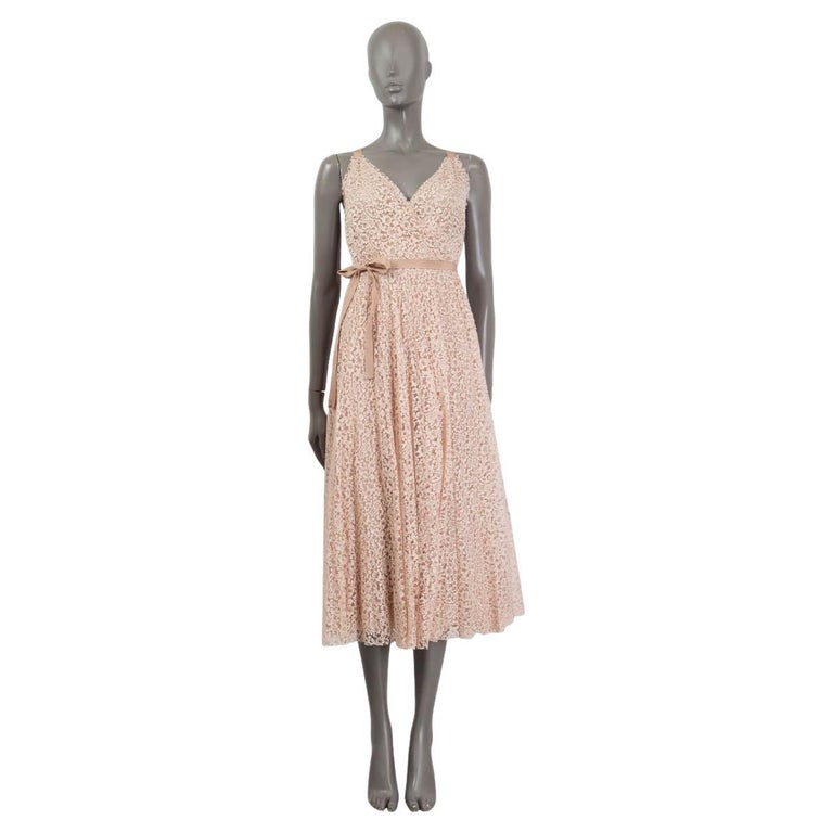 CHRISTIAN DIOR dusty pink cotton 2019 LACE SLEEVELESS WRAP Dress XS For Sale at 1stDibs