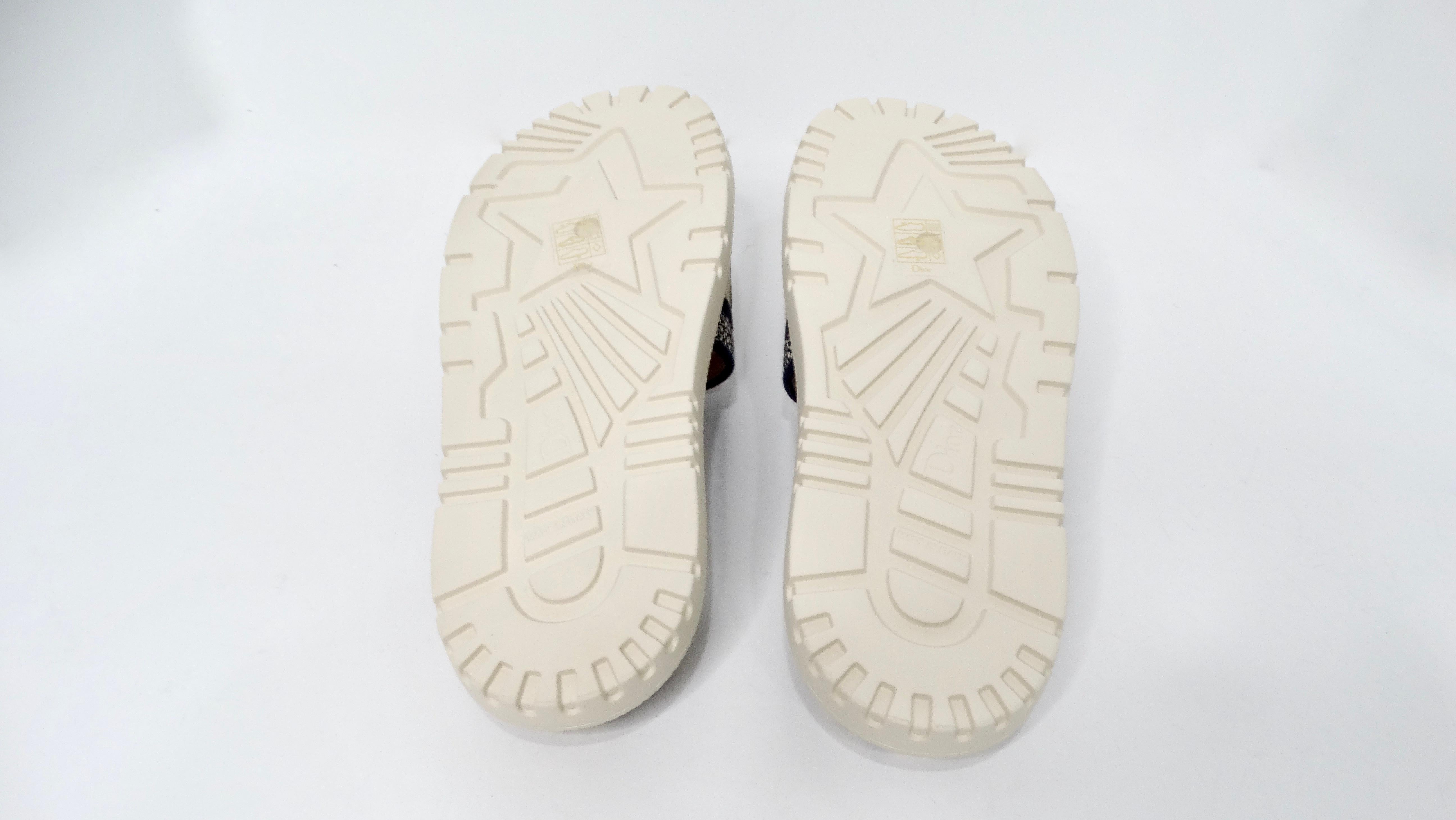Christian Dior Dway Canvas Toile de Jouy Blue Embroidered Slides For Sale 3
