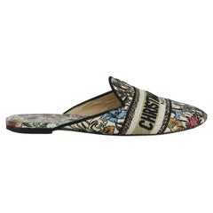 Christian Dior Dway Embroidered Cotton Canvas And Leather Slippers Eu 38.5