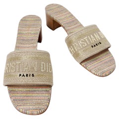 Christian Dior Dway Gold-Tone Metallic Embroidered Heeled Slides