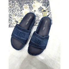 Christian Dior Dway Iconic Denim Logo Platform Pool Slides EU 38
