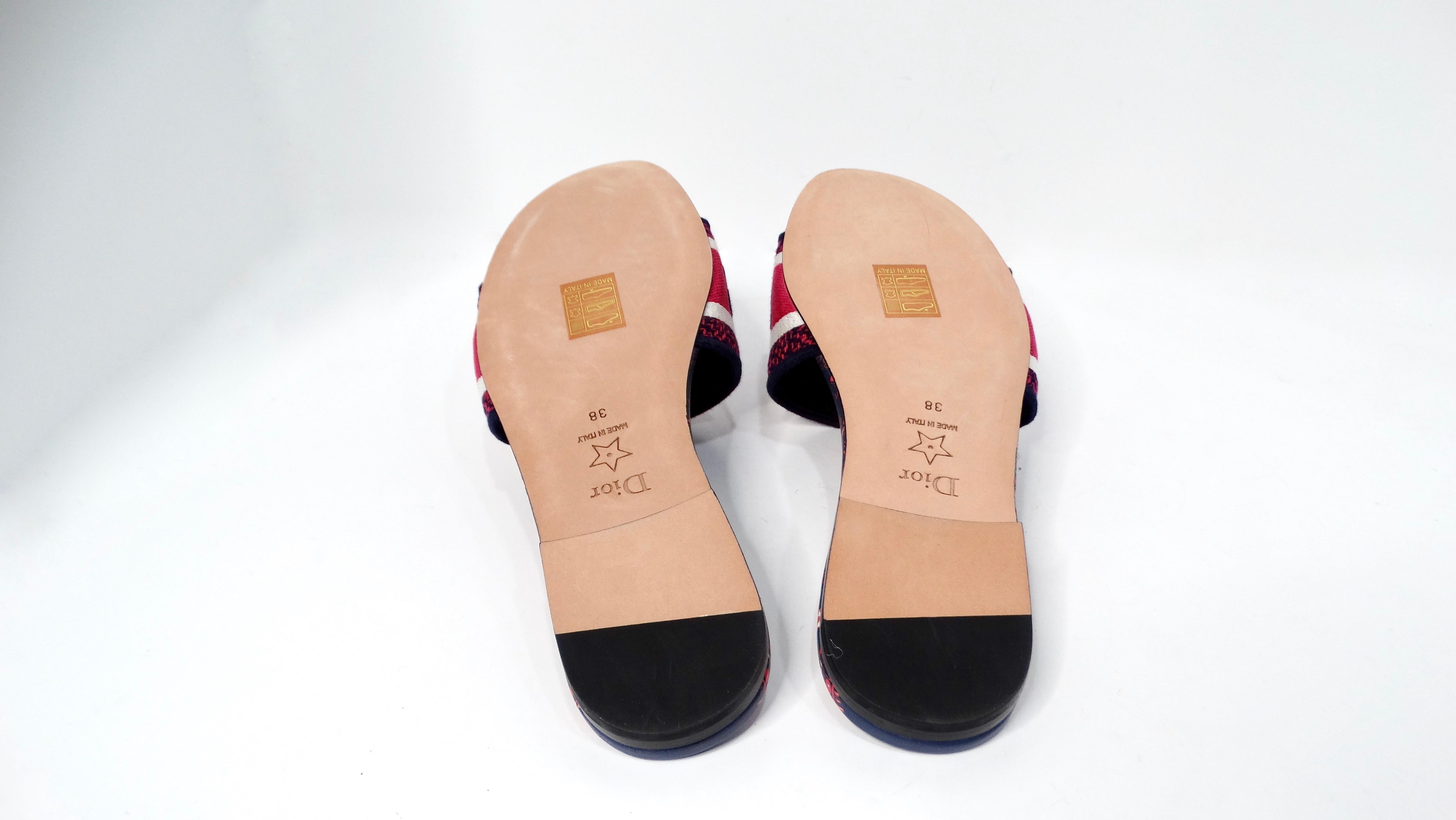 Christian Dior Slides en toile imprimée bleu marine et rose en vente 2