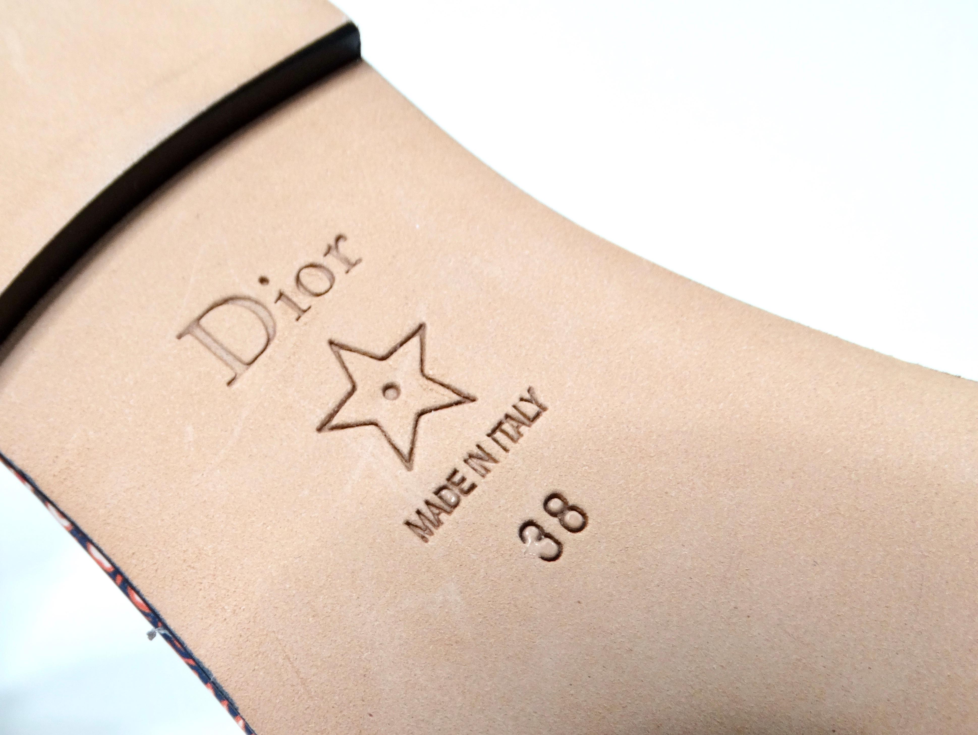 Christian Dior Slides en toile imprimée bleu marine et rose en vente 3