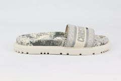 Christian Dior Dway Slide Embroidered Toile De Jouy Leather Slides EU 38 UK 5 US