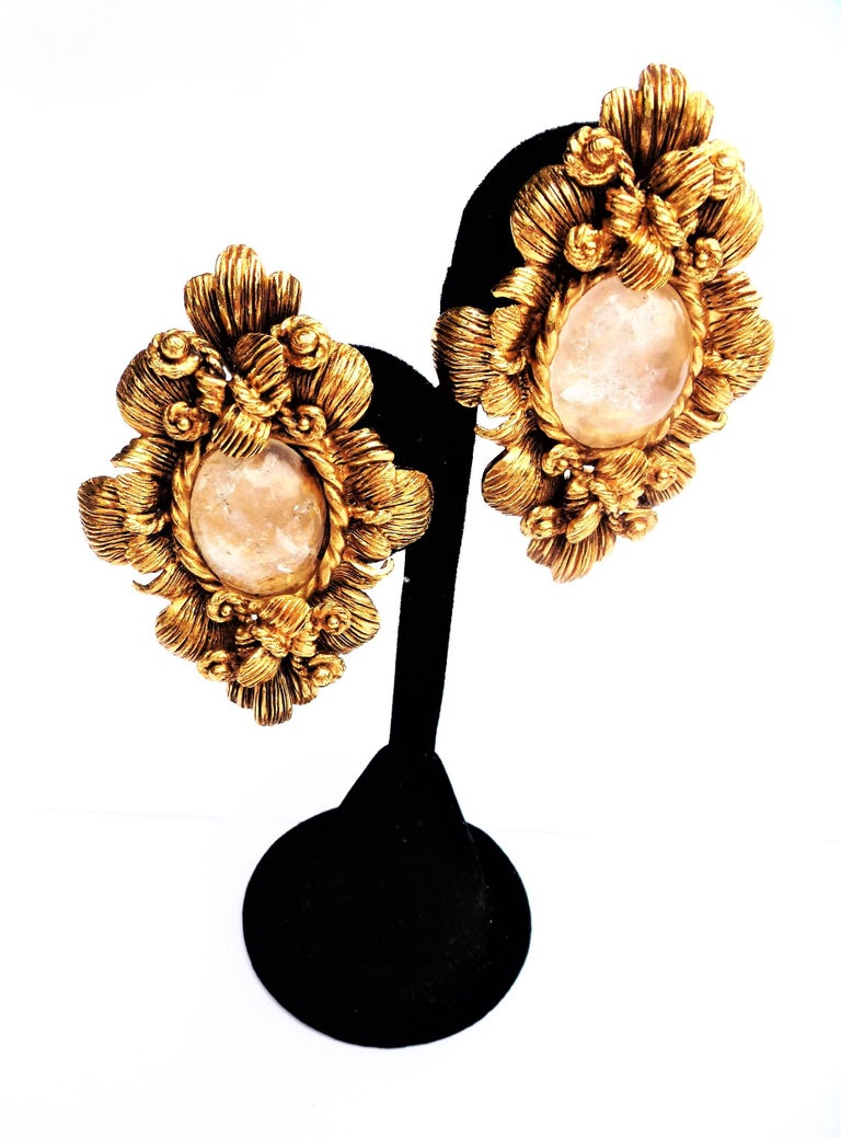 CHRISTIAN DIOR ear clips gold plated 2000s For Sale at 1stDibs