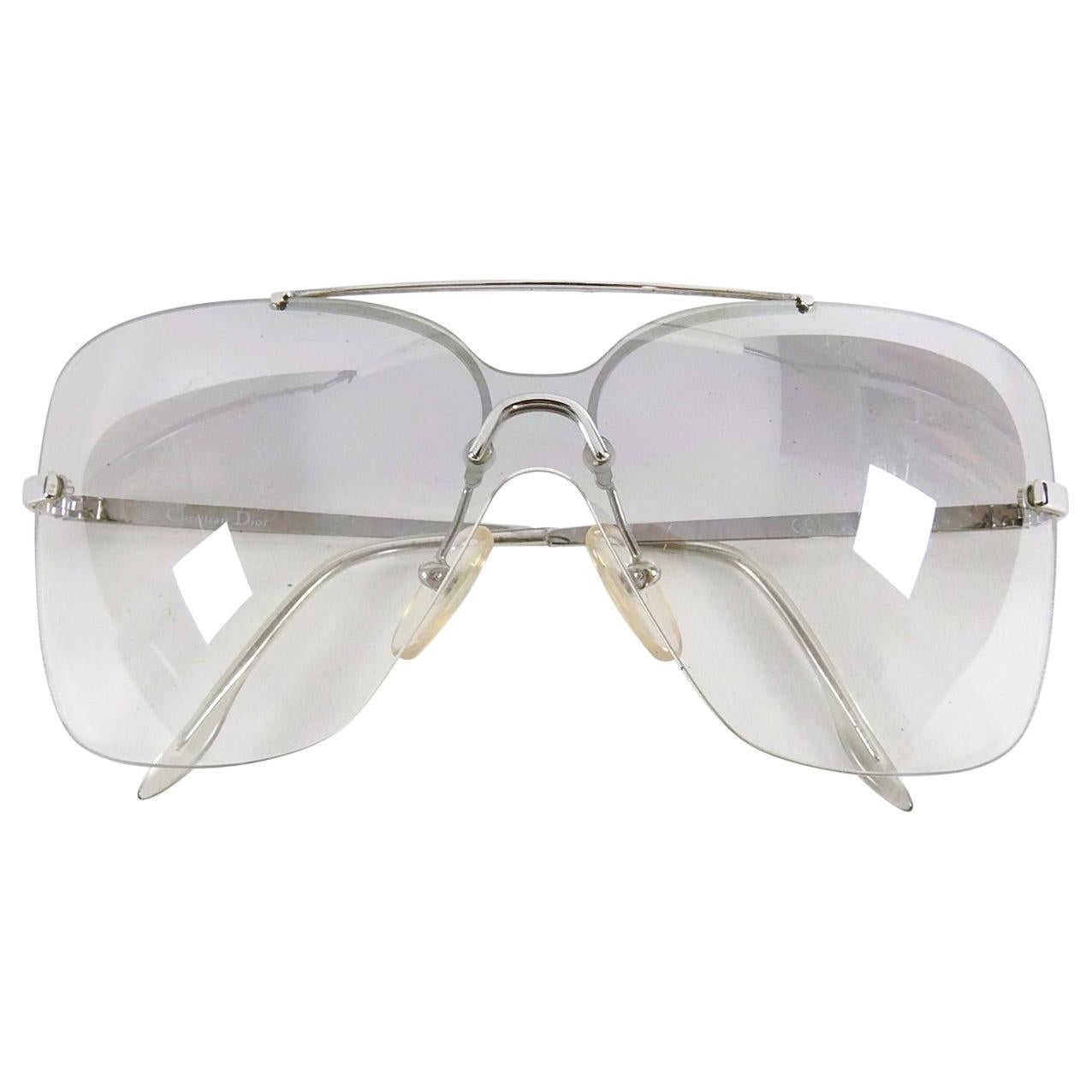 Christian Dior Early 2000’s Clear Silver Motard Shield Sunglasses For Sale