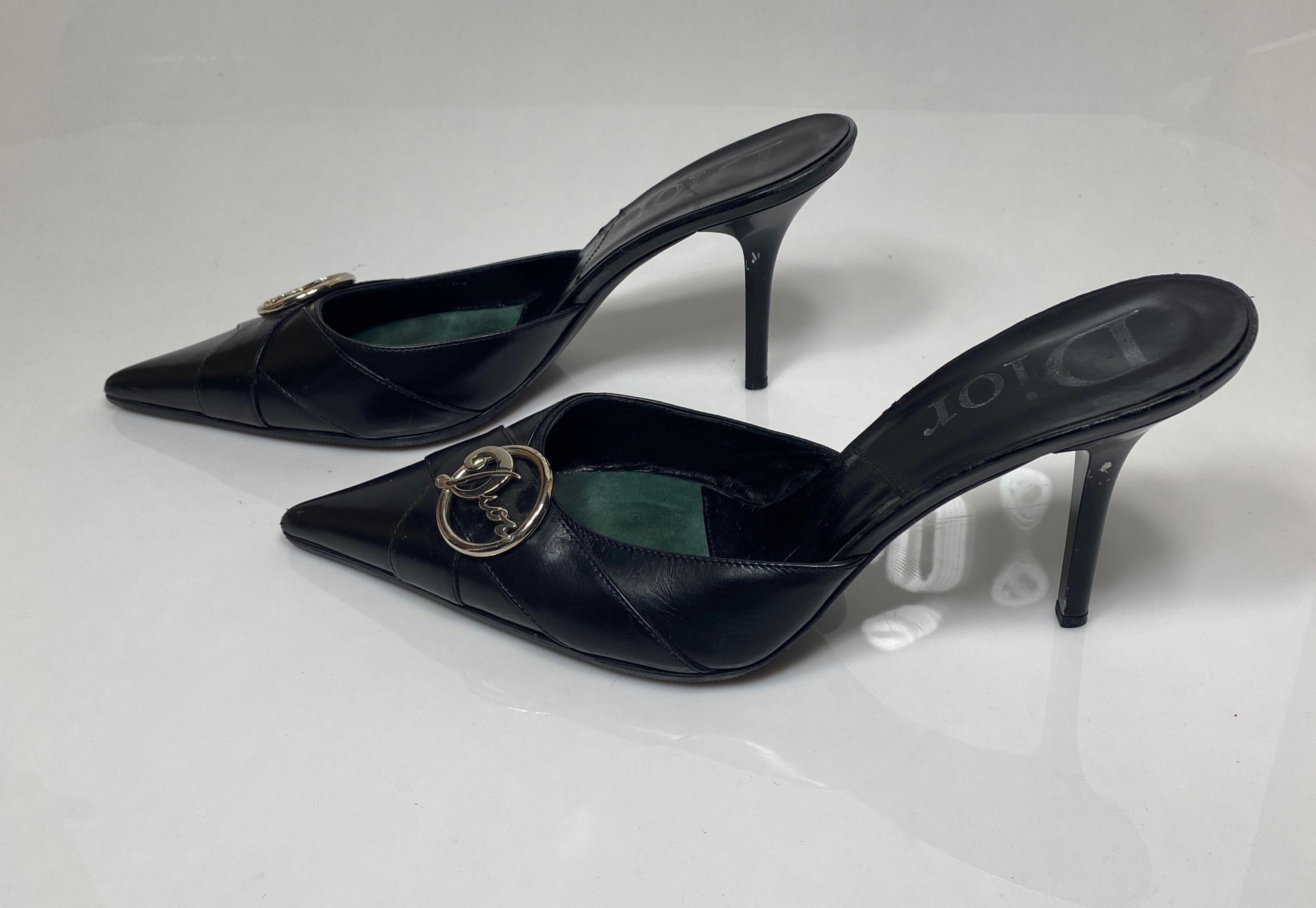 Christian Dior Early 2000’s Vintage Black Leather High Heel Slide - Size 39 1