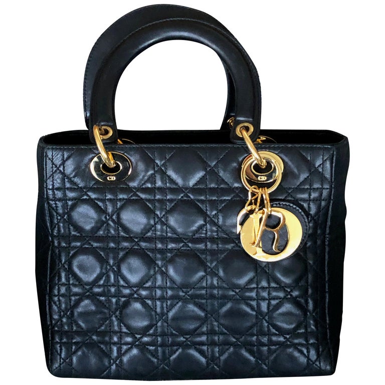 Christian Dior Early Black Leather Lady Di Bag For Sale at 1stDibs