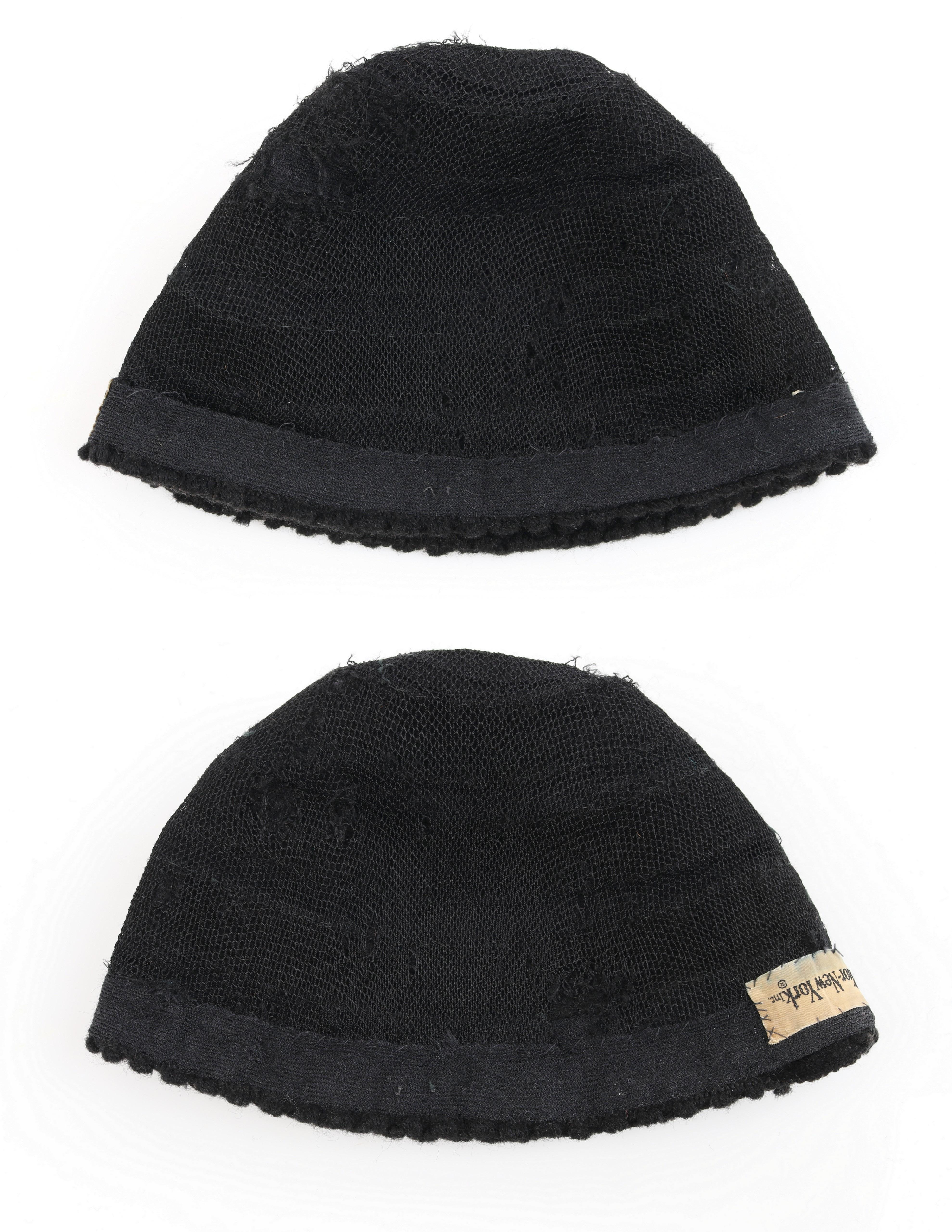 CHRISTIAN DIOR Early c.1960’s Couture Black Crochet Knit Layered Cap Hat  4