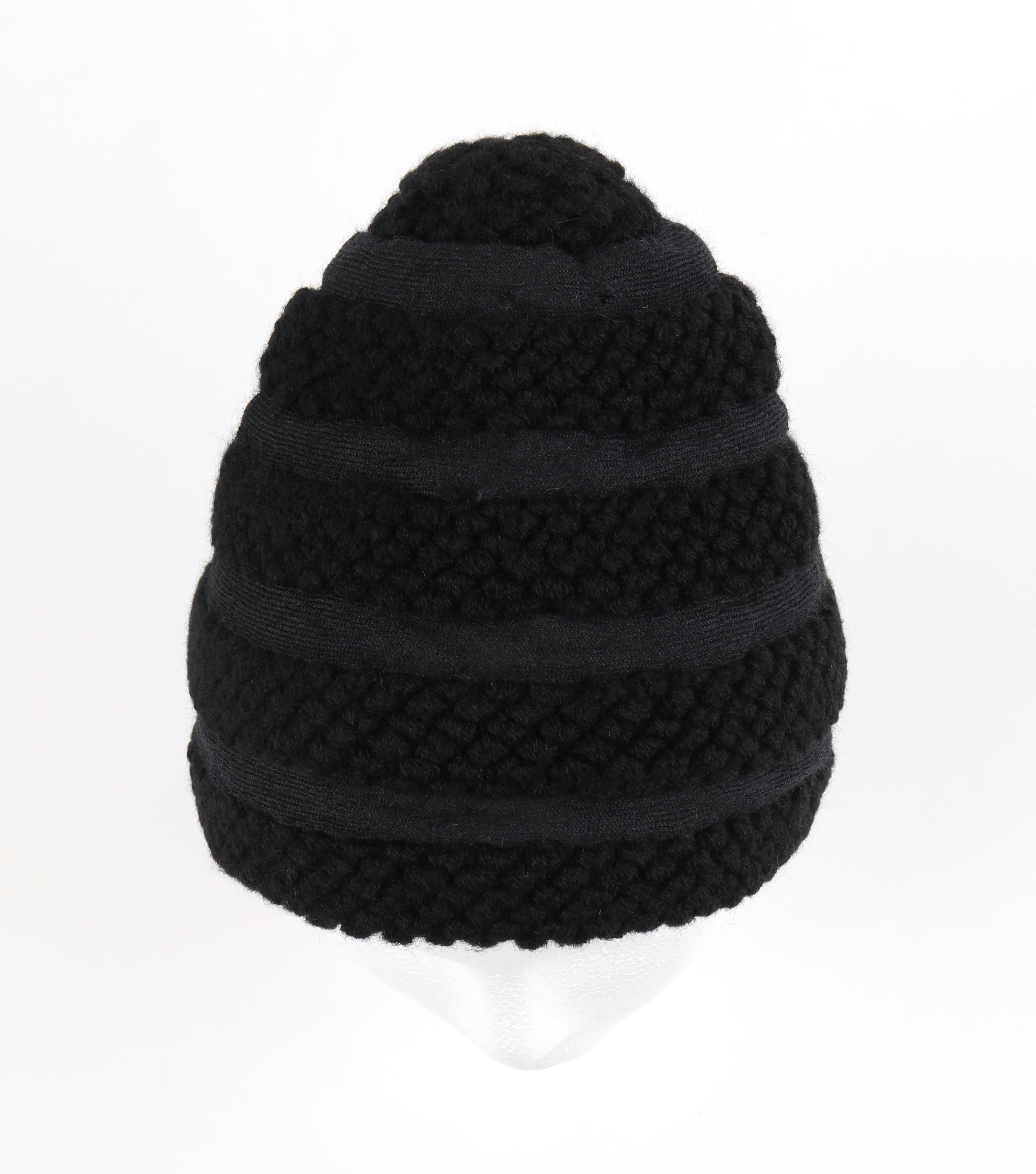 Women's CHRISTIAN DIOR Early c.1960’s Couture Black Crochet Knit Layered Cap Hat 