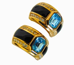 Christian Dior Earrings Art Deco Style Faux Sapphire Topaz Crystals 1980s