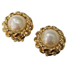 Christian Dior Earrings Gold Tone and Faux Pearl