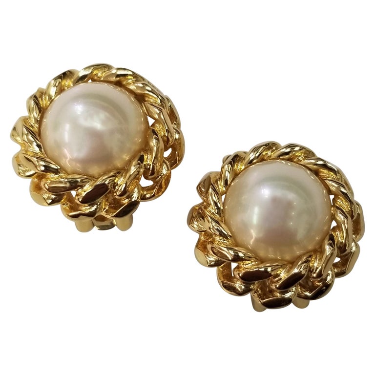 Christian Dior Earrings Gold Tone and Faux Pearl at 1stDibs