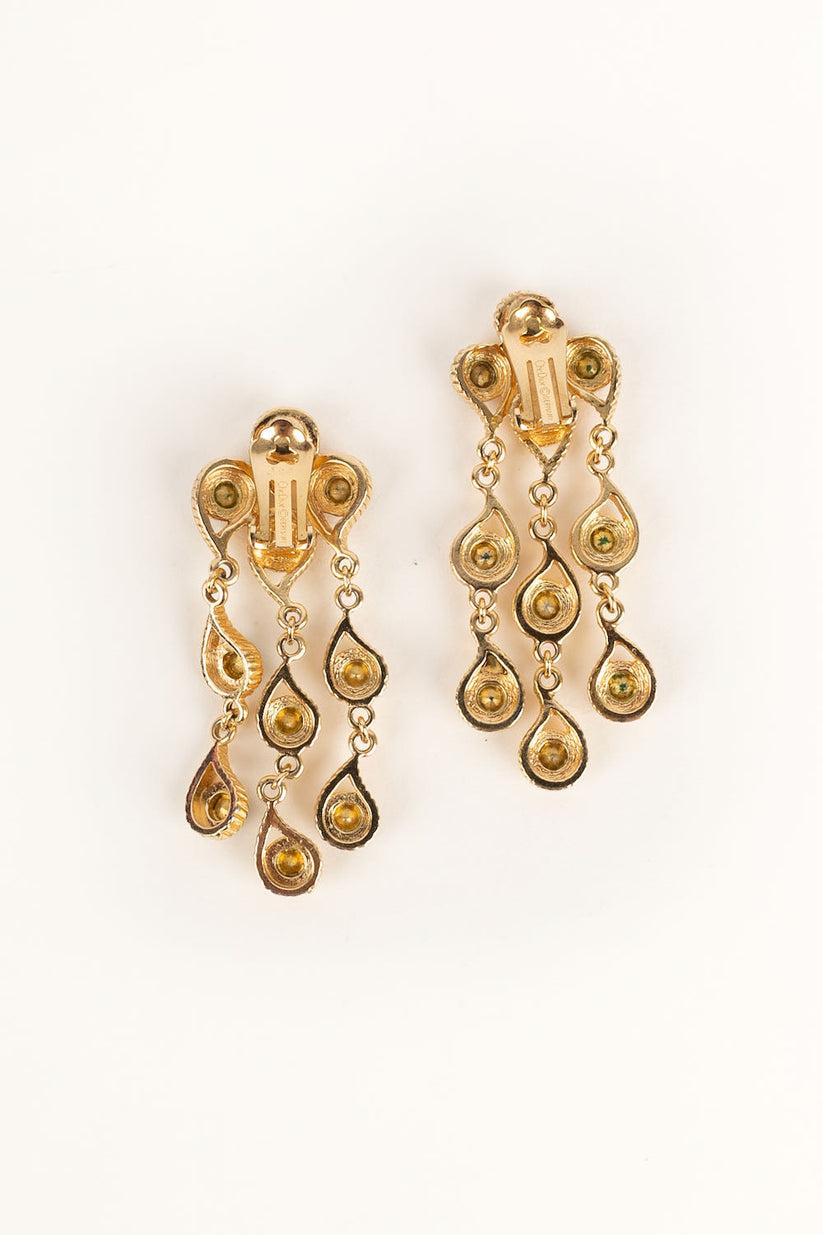 Women's Christian Dior Earrings in Golden Metal and Rhinestone For Sale