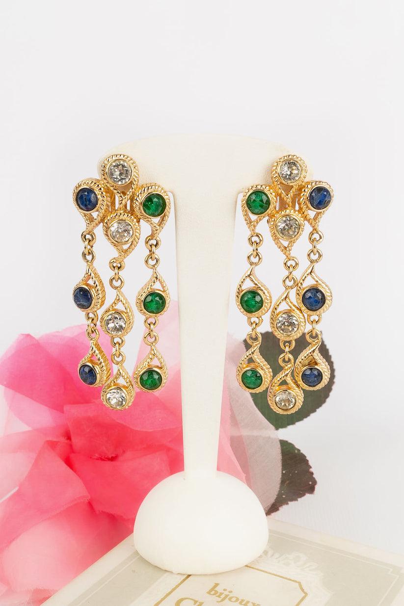 Christian Dior Earrings in Golden Metal and Rhinestone For Sale 2