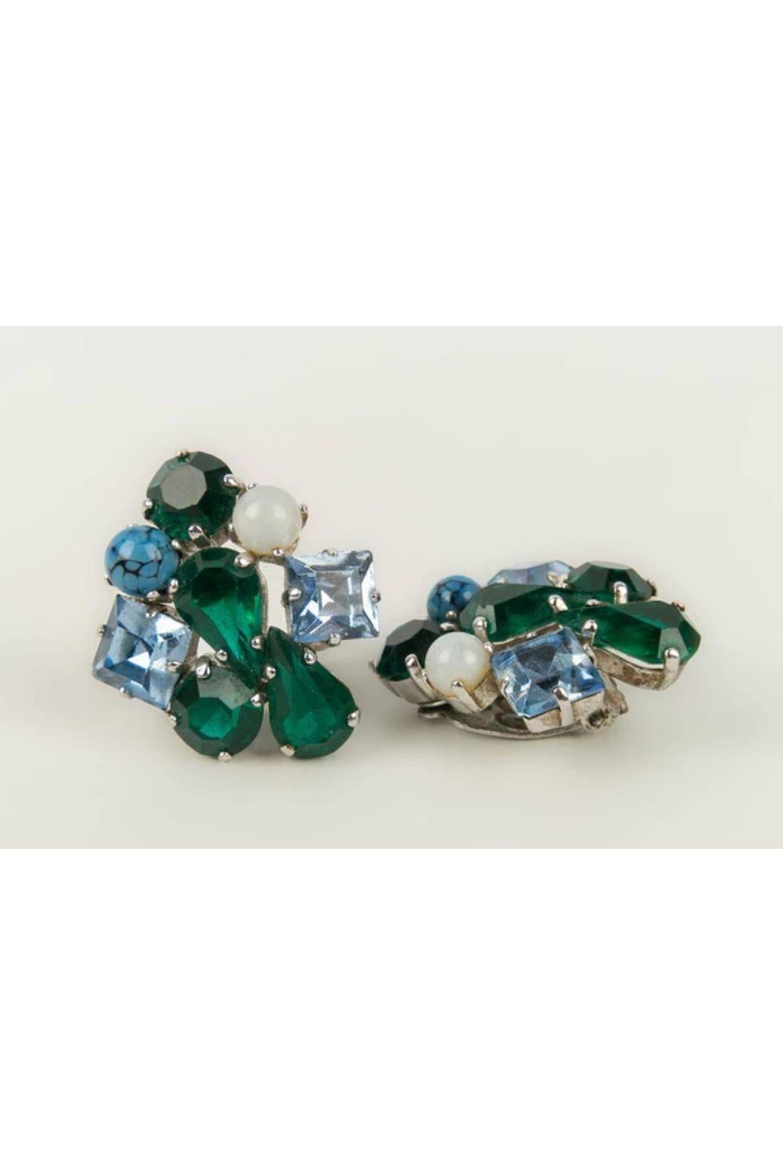 Christian Dior Earrings in Silver Plated and Rhinestone, 1959 In Excellent Condition In SAINT-OUEN-SUR-SEINE, FR